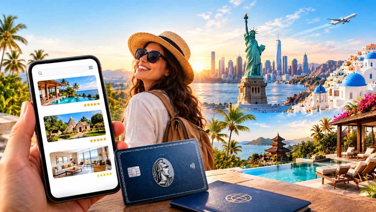 Dream vacation booking montage - travel and tour world United states