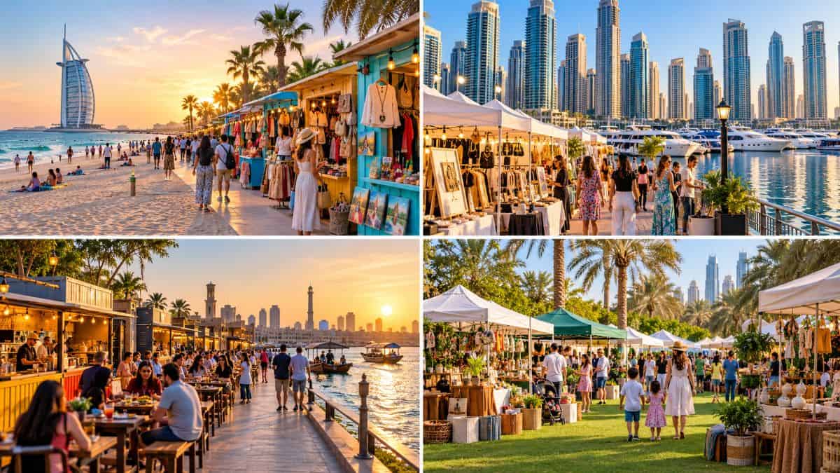 Dubai outdoor markets at kite beach, marina walk, festival bay and the ripe market