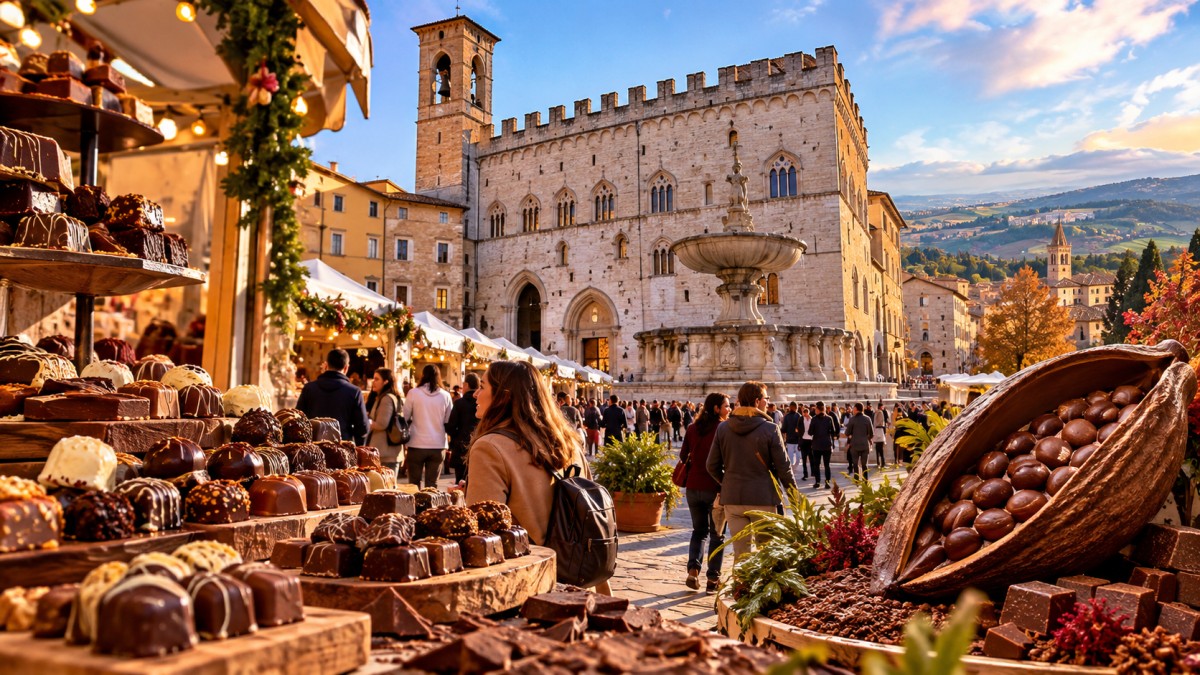 Eurochocolate festival crowds explore perugia - travel and tour world Chocolate display at perugia festival