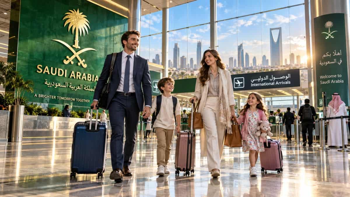 Saudi arabia - travel and tour world Family preparing passports and travel documents for relocation to saudi arabia under updated family visa procedures.