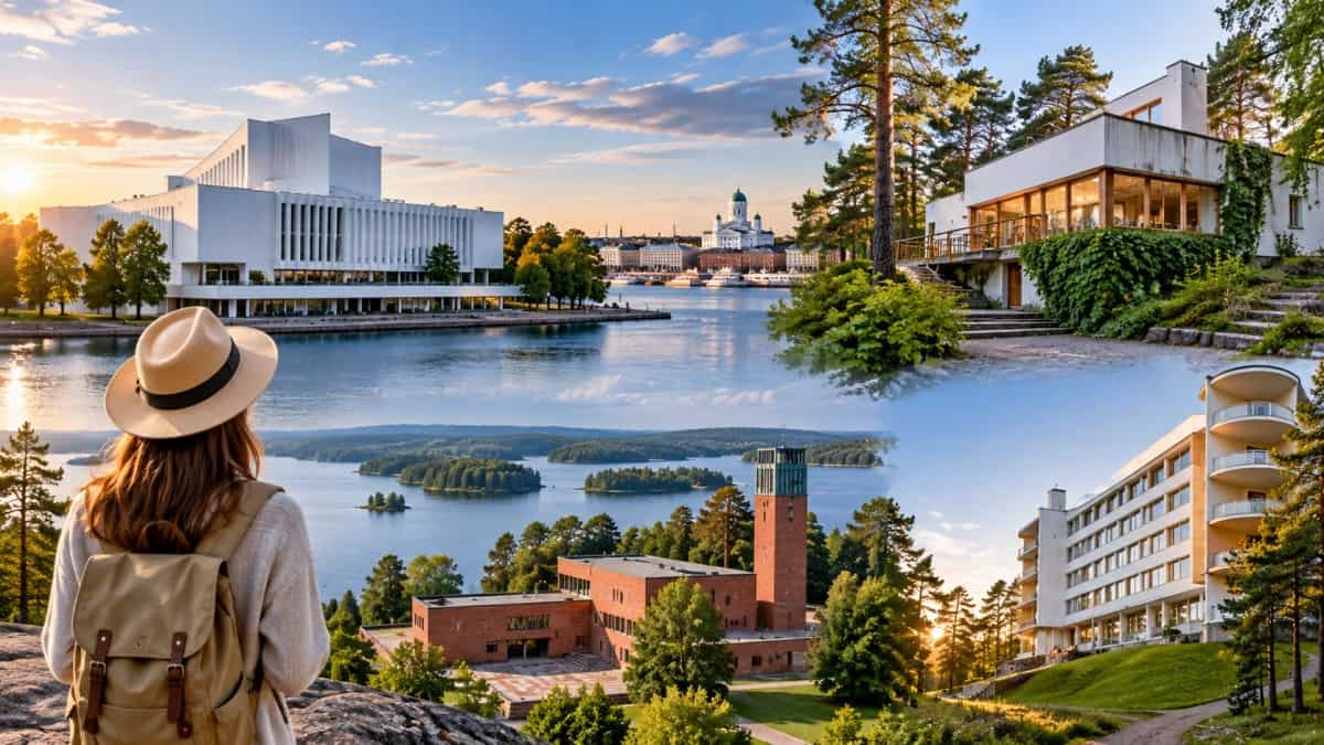 Tourist viewing alvar aalto architecture