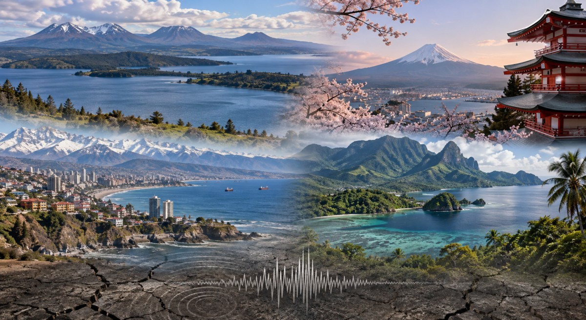 Seismic activity graphic and landscapes