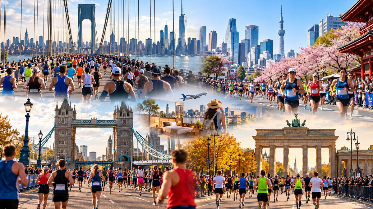 New york, tokyo, london and berlin marathons showcase international running tourism.