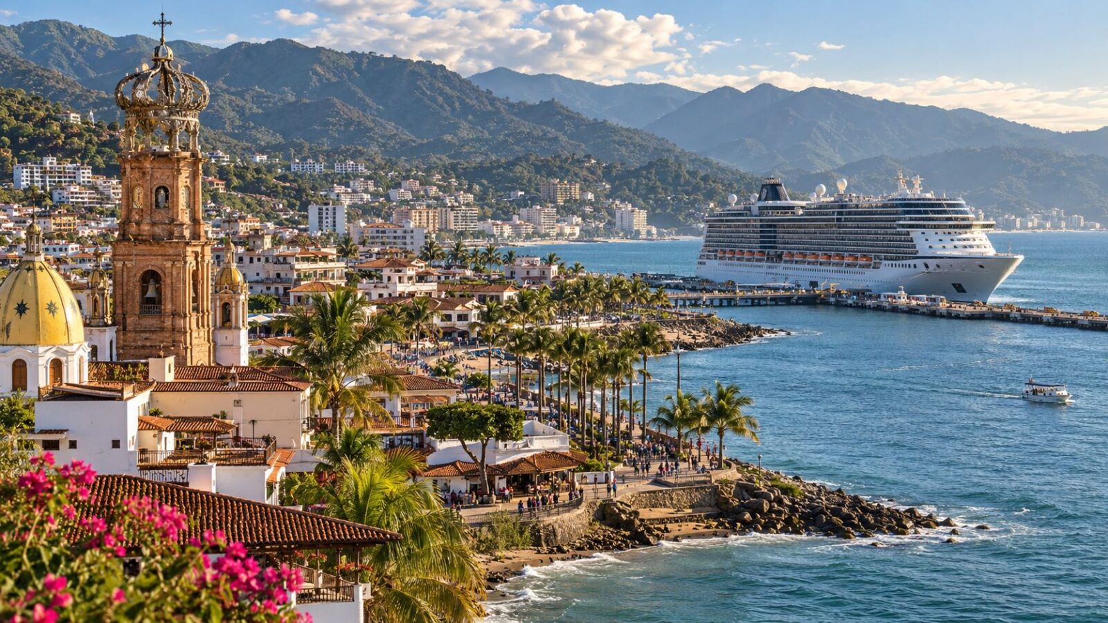 Golden-hour coastal cruise harbor