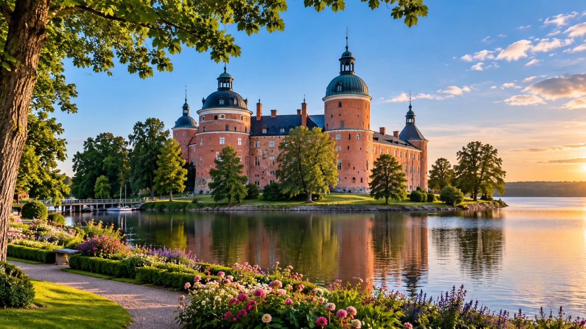 Gripsholm palace beside calm lake