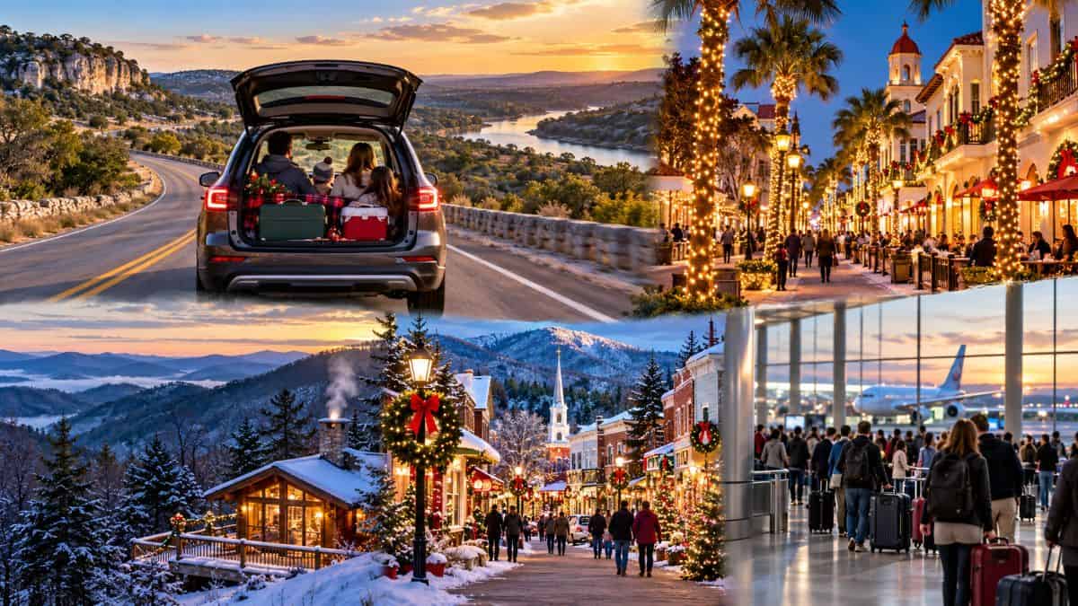 Holiday road trip collage - travel and tour world Us christmas road trips through texas, florida, tennessee and the carolinas.