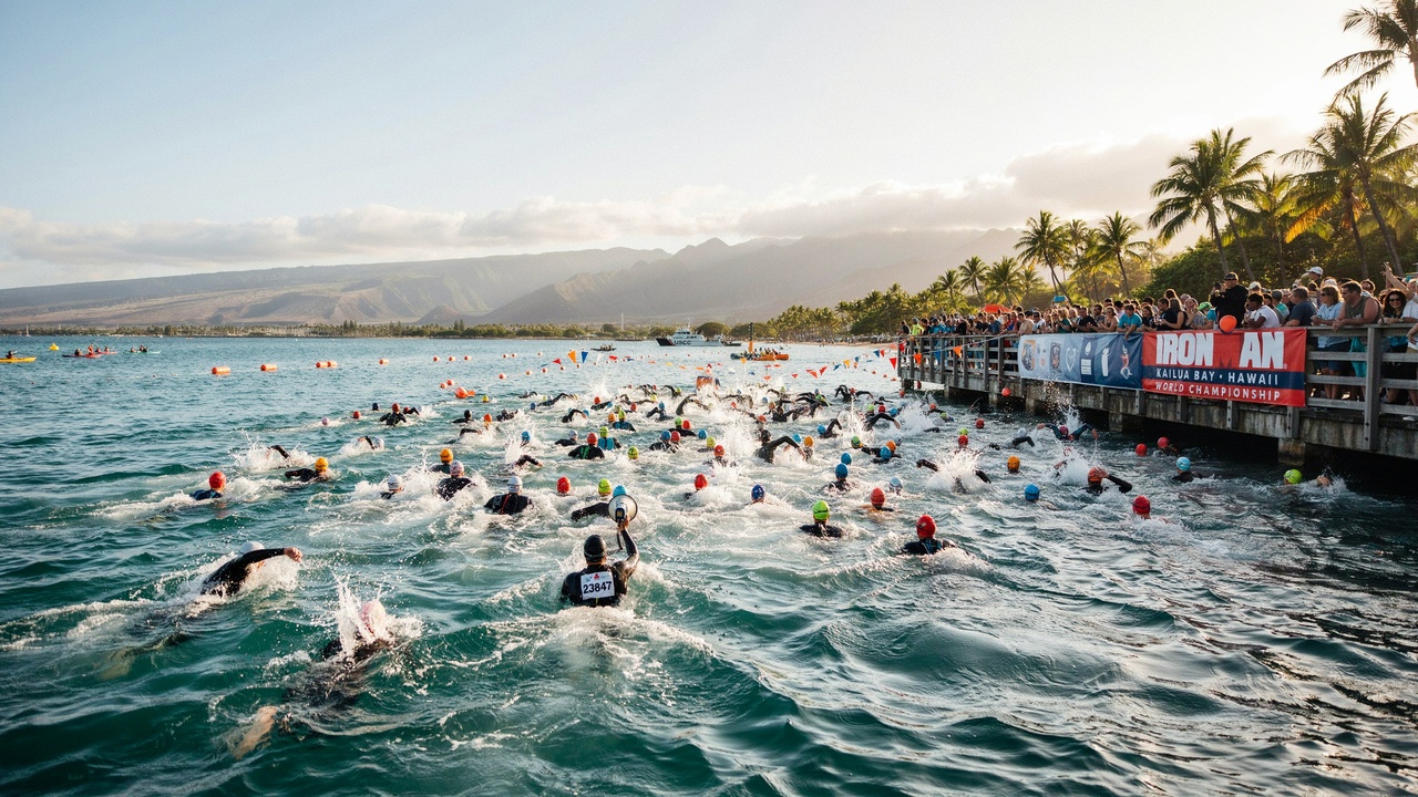 Ironman world championship 2026 unites global endurance athletes across kailua-kona - travel and tour world Athletes swimming in kailua bay during the morning open-water start of the ironman world championship in kona, hawaii