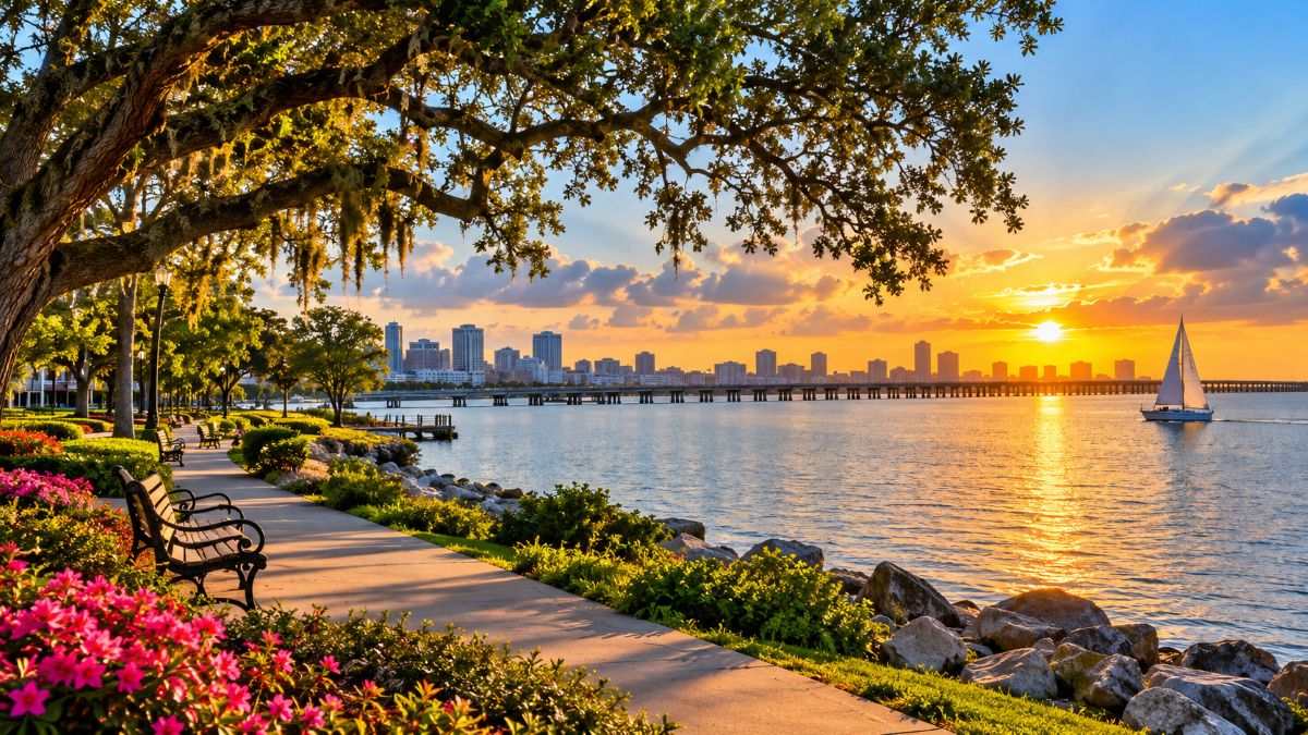 Scenic lake pontchartrain waterfront near metairie, louisiana, highlighting the suburb's natural beauty and appeal as a Southern retirement destination