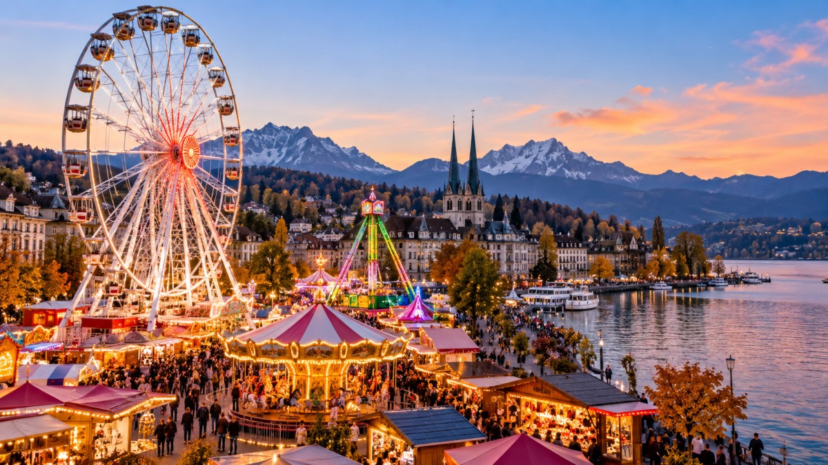 Lucerne autumn fair illuminates switzerland - travel and tour world Ferris wheel at lucerne fair