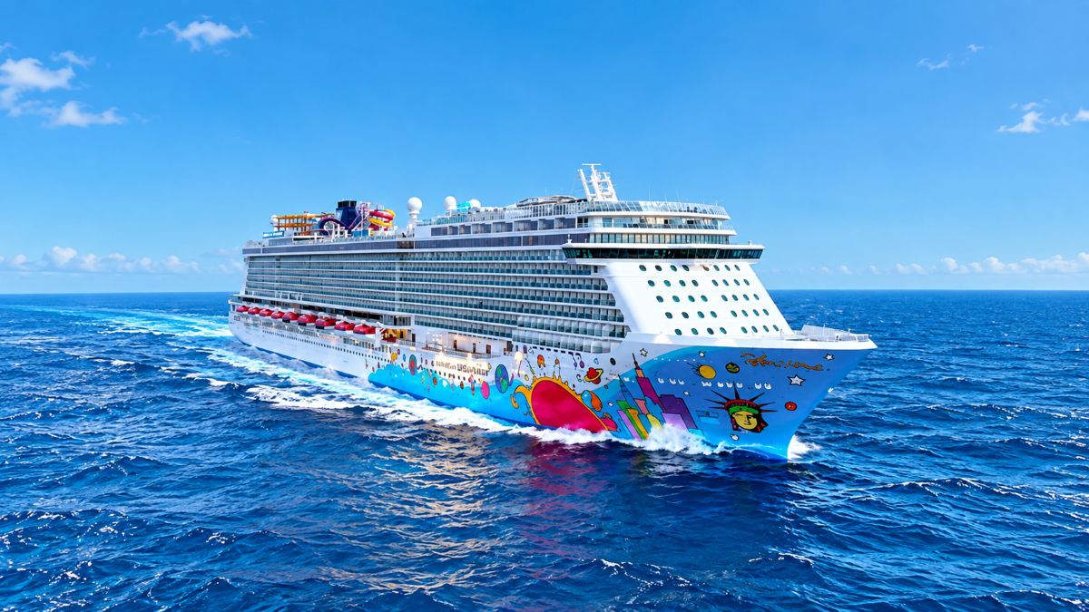 Luxurious cruise liner navigating deep norwegian fjords under clear skies, exemplifying modern sustainable maritime travel between norway and the united kingdom.