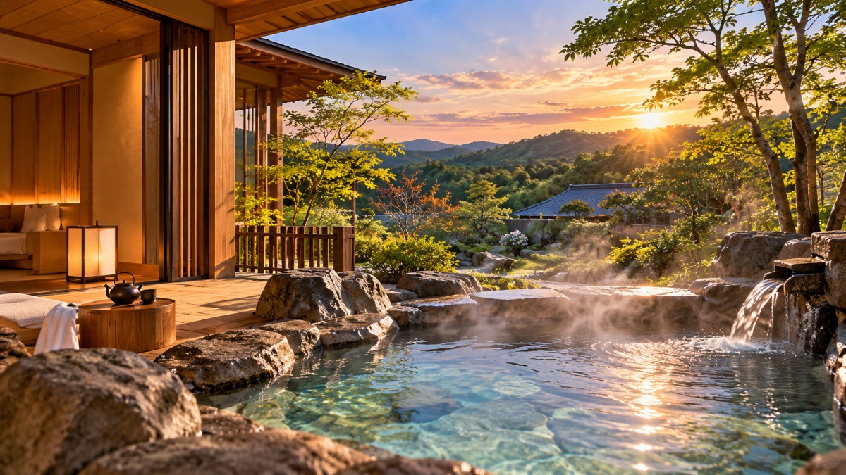 Luxury japanese onsen amid nature - travel and tour world Private hot springs at resort view