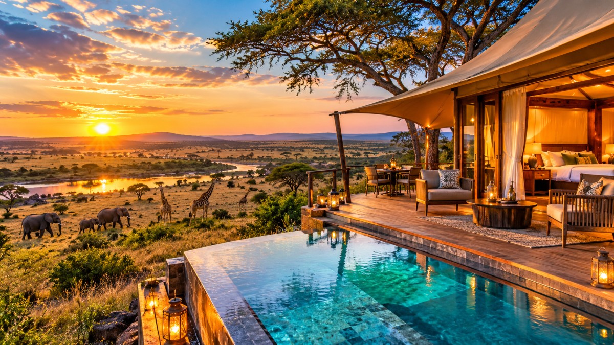 Luxury serengeti safari camp tanzania - travel and tour world Luxury safari camp overlooking serengeti landscape