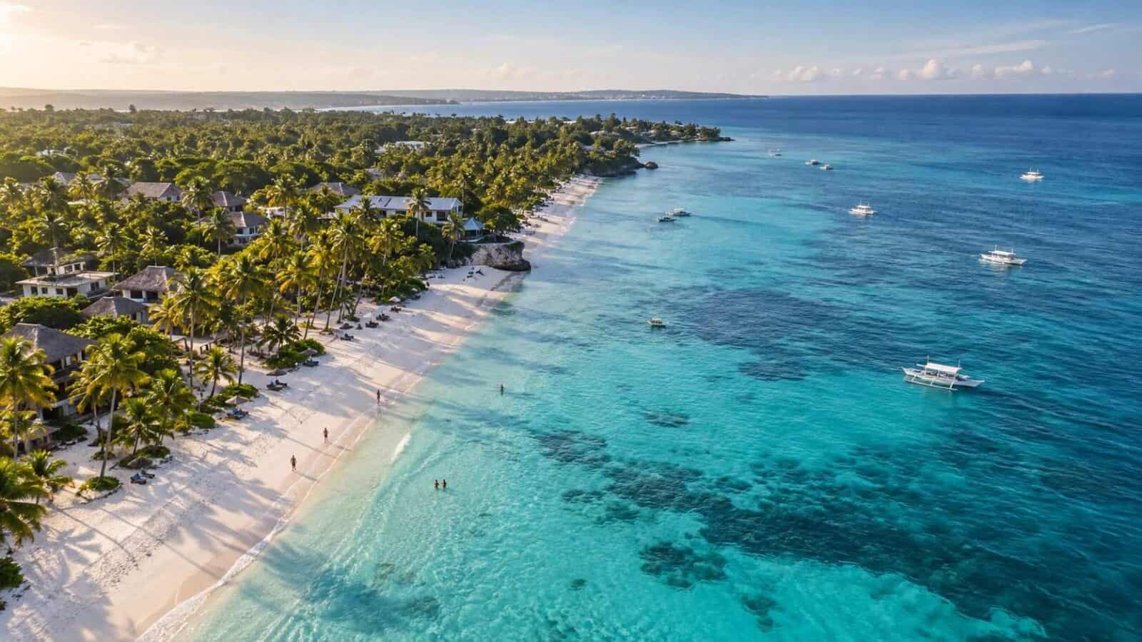 Panglao coastline with turquoise water and white sand illustrating bohol tourism plans for 2027.