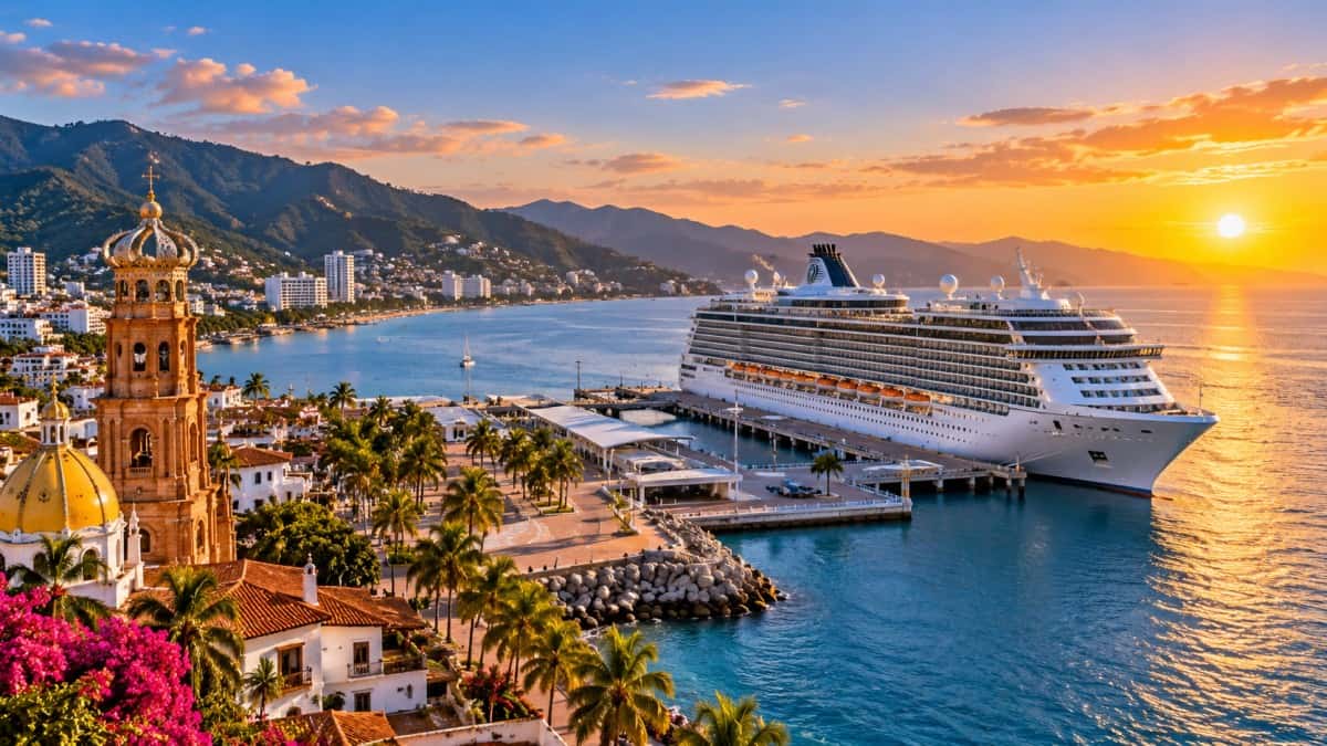Puerto vallarta cruise port at sunset