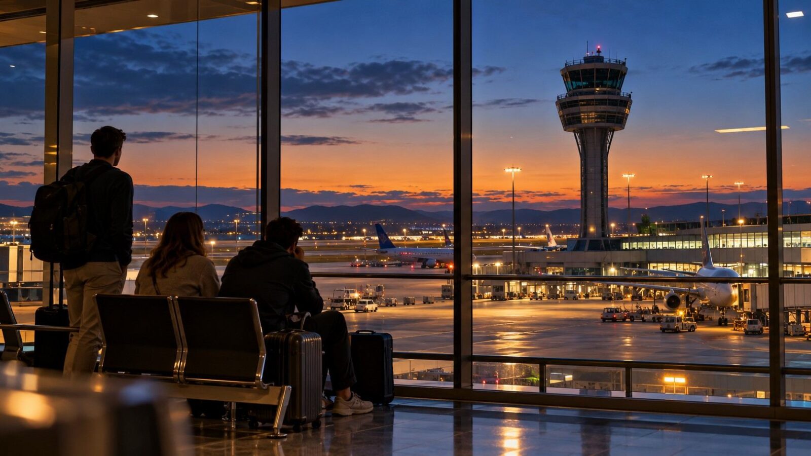 Spain air travel - travel and tour world Illustrative airport terminal and control tower accompanying a report on spain air travel disruption.