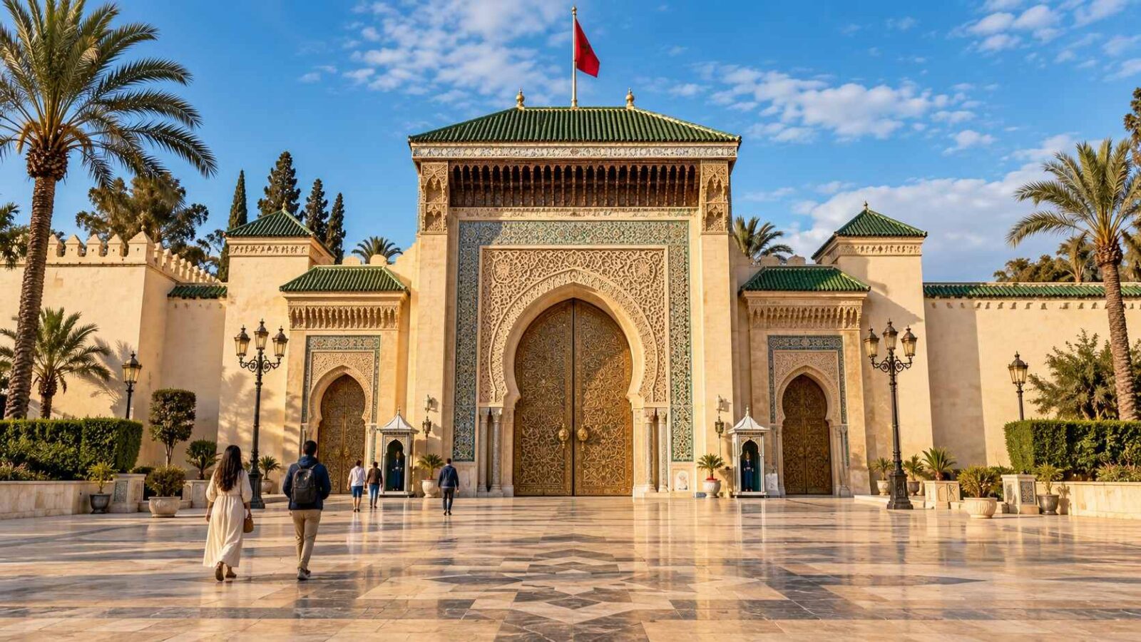 Morocco - travel and tour world Ai-generated illustration of the royal palace entrance in rabat for coverage of jalal charaf’s tourism appointment.