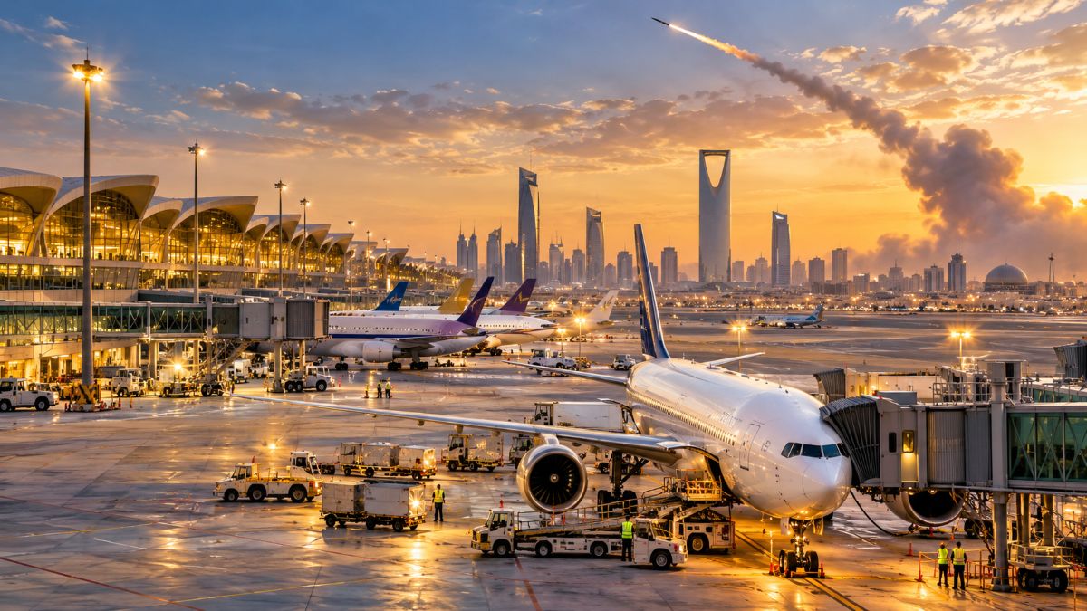 Saudi arabia travel disrupted - travel and tour world Aircraft at an airport in saudi arabia amid heightened aviation security concerns following missile and drone attacks targeting riyadh