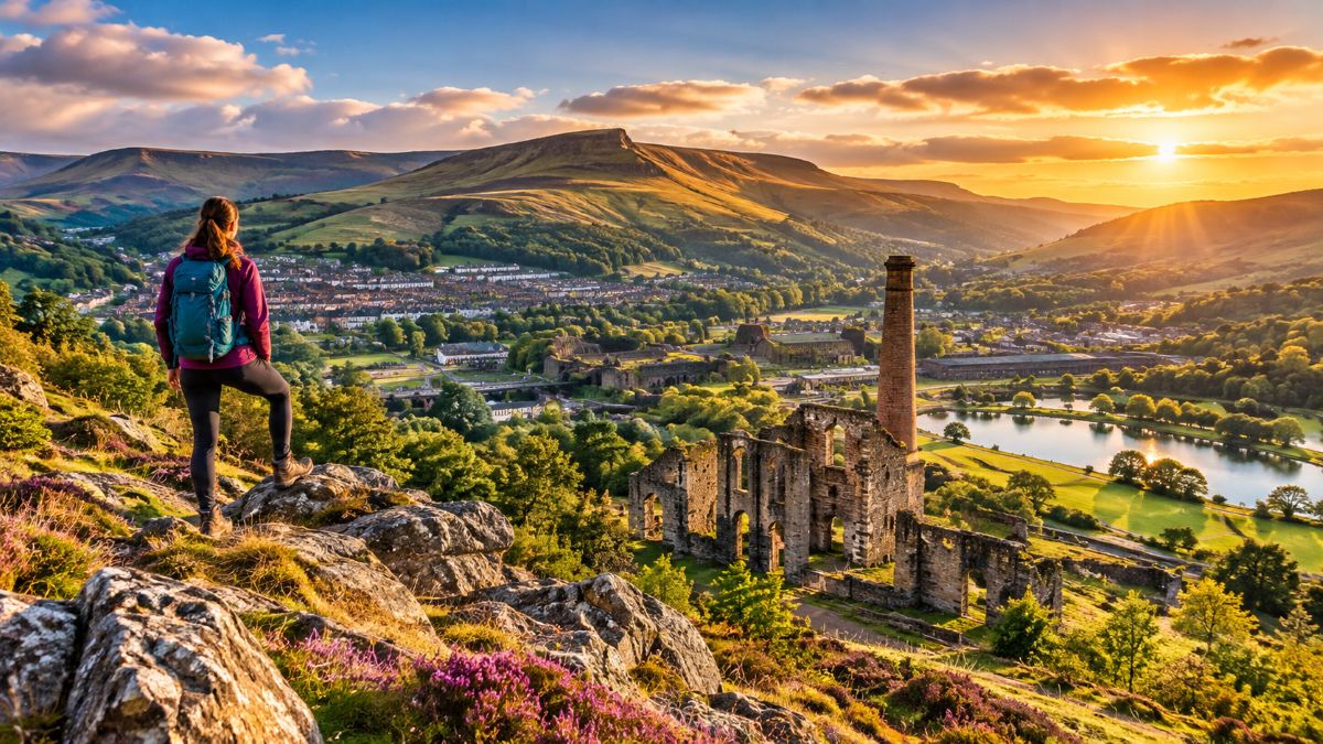 Green mountain landscapes, historic industrial heritage and scenic walking trails in blaenau gwent, south wales, near cardiff