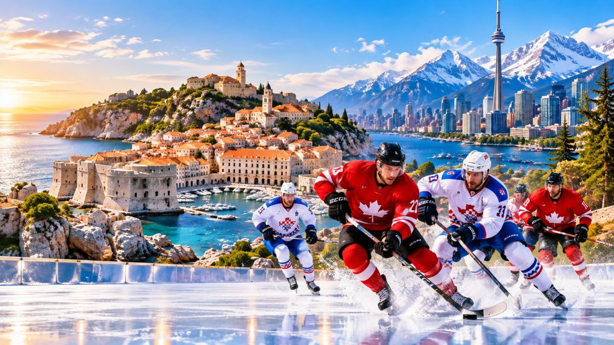 Sports travel - travel and tour world Interactive ice hockey digital analytics display showcasing real-time match tracking and travel destination statistics on mobile screen.