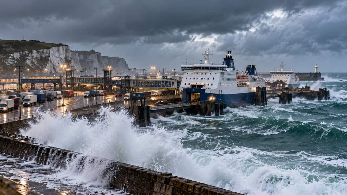 Stormy ferry harbor breakwater 1 - travel and tour world Storm austen puts uk travel on high alert