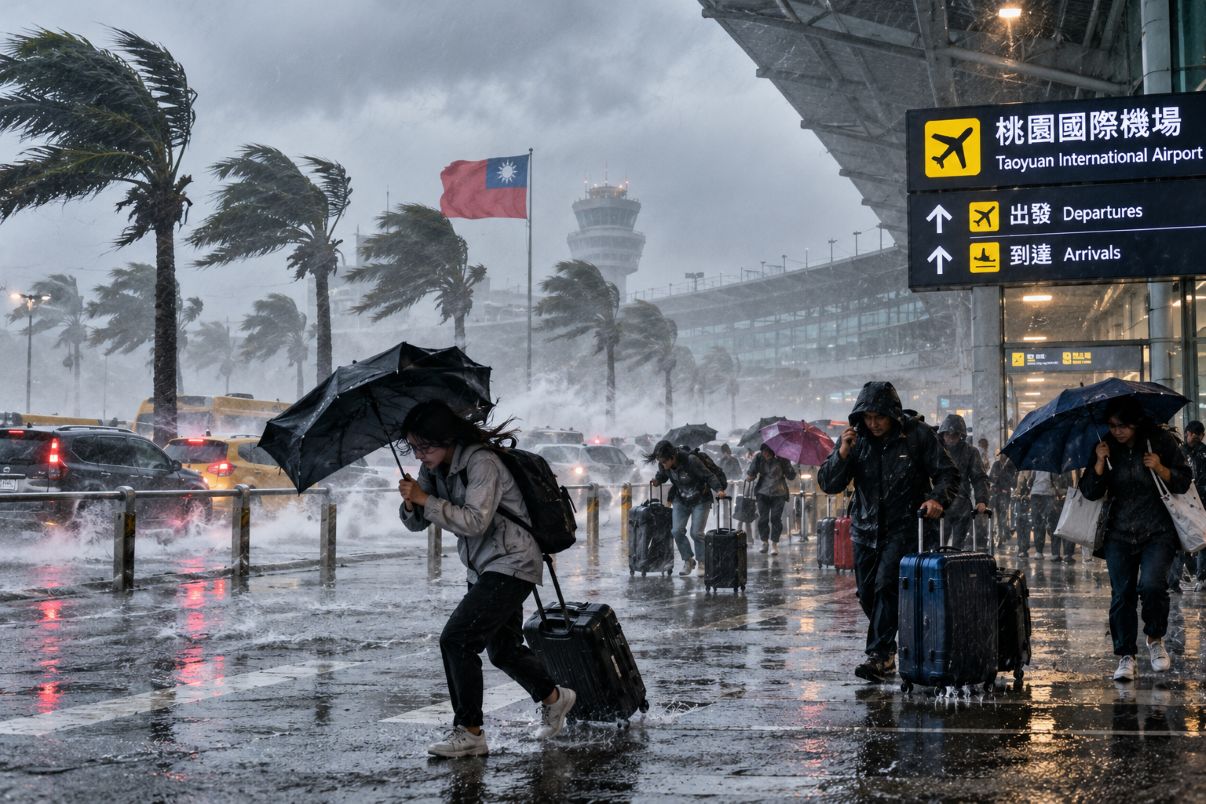 Typhoon-taiwan- - travel and tour world Typhoon champi travel disruption hits taiwan and japan with over 225 flights cancellations and safety alerts.
