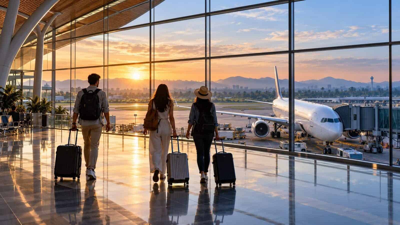 Travellers at a malaysian airport illustrating multi-stop travel amid malaysia&rsquo;s possible green tax discussion.
