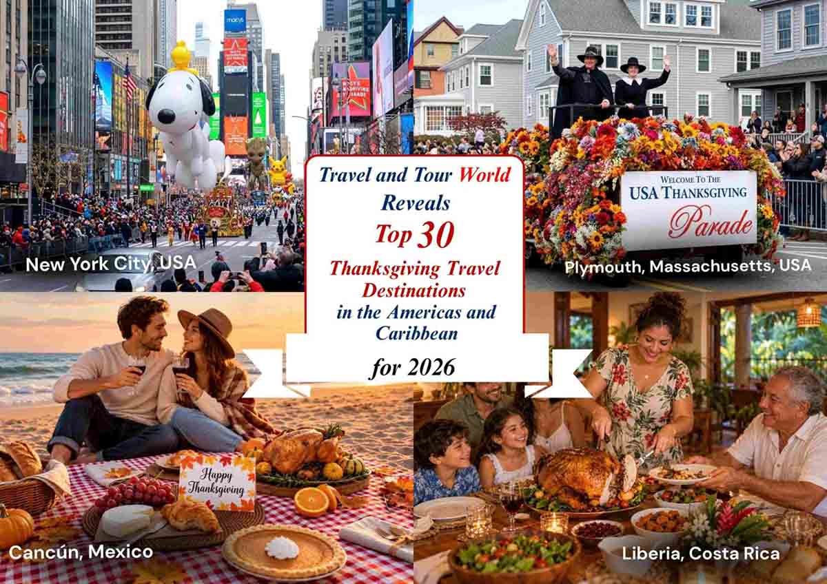 Thanksgiving day 2026_ttw - travel and tour world Suggest 1 image alt tag thanksgiving travel destinations across the americas and caribbean in 2026, featuring new york city's iconic parade, autumn landscapes, tropical beaches and festive holiday celebrations.