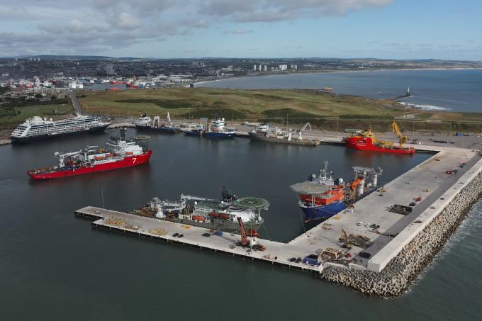 Norwegian star and aidasol cruise ships berthed at the port of aberdeen in scotland during the 2026 cruise season.