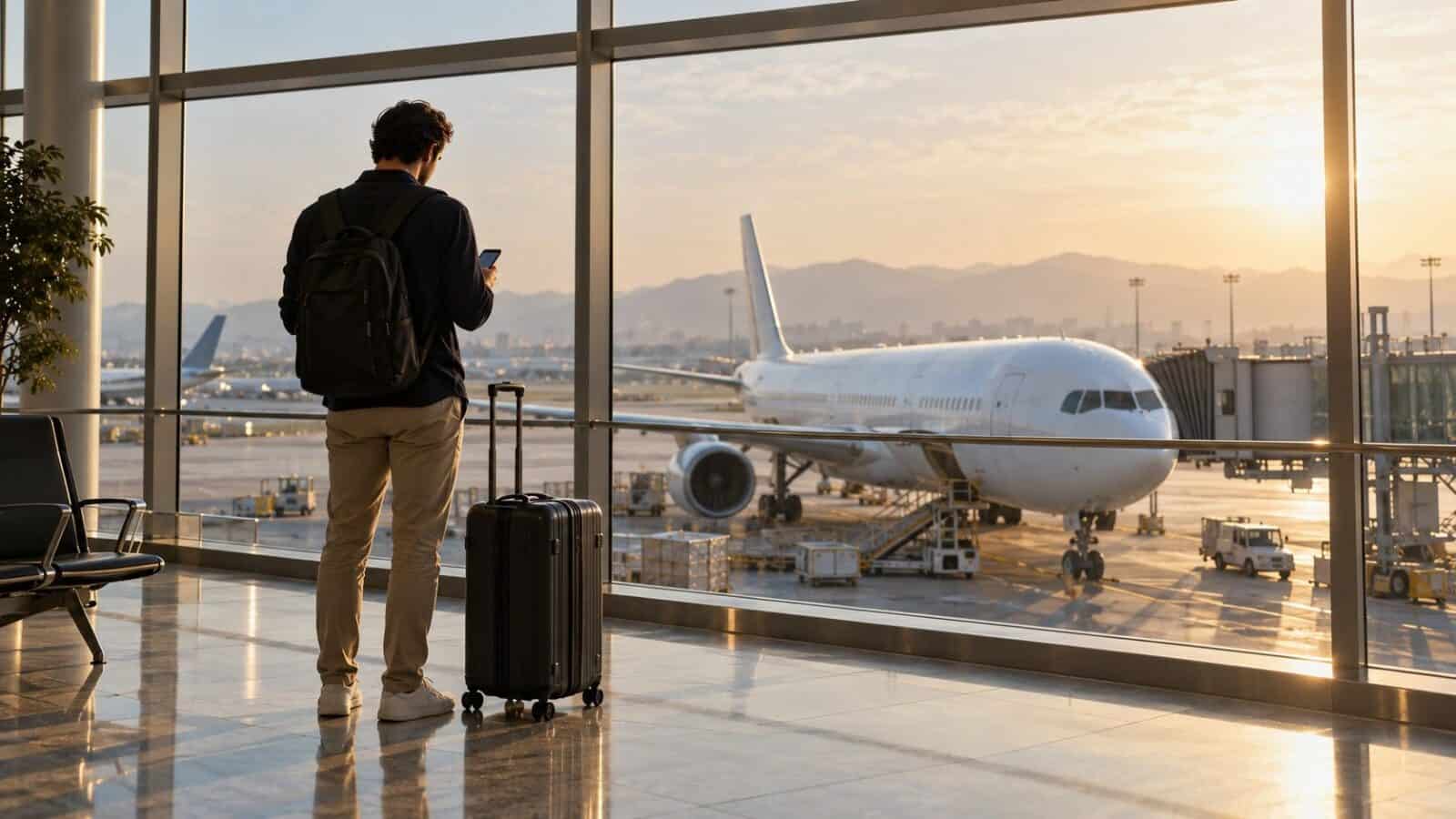 Greece - travel and tour world Traveller checking flight information following greek guidance on saudi arabia travel.