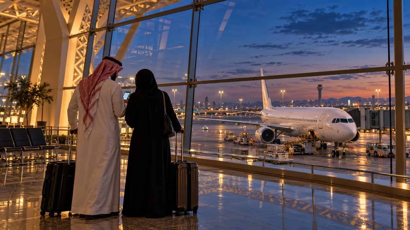 Illustrative saudi airport terminal scene accompanying the expanded saudi arabia travel warning.