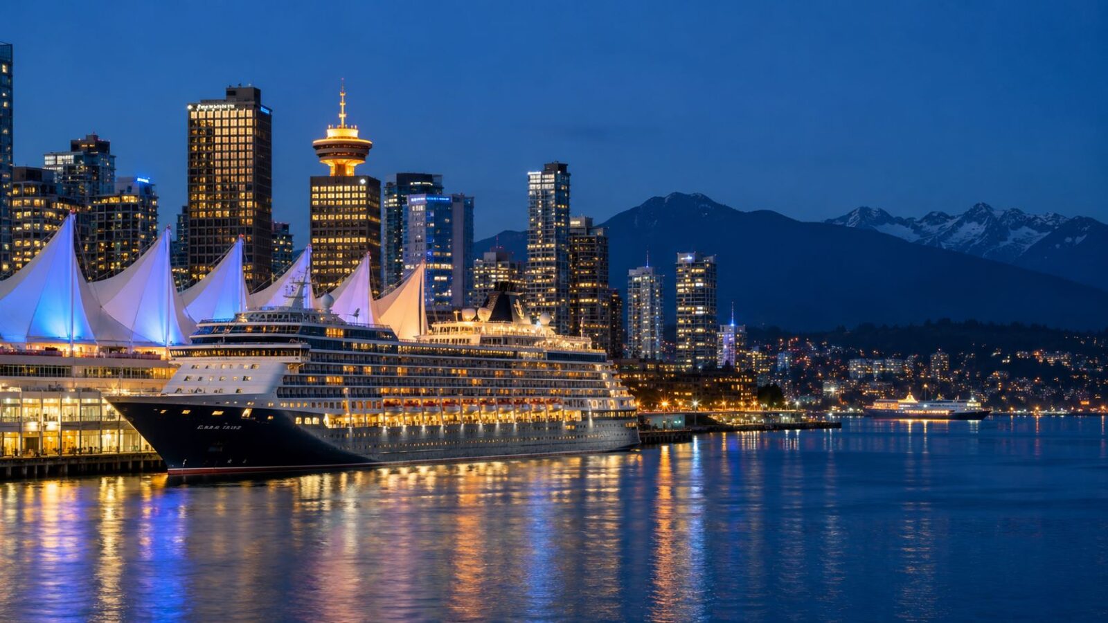 Vancouver harbor cruise at blue hour