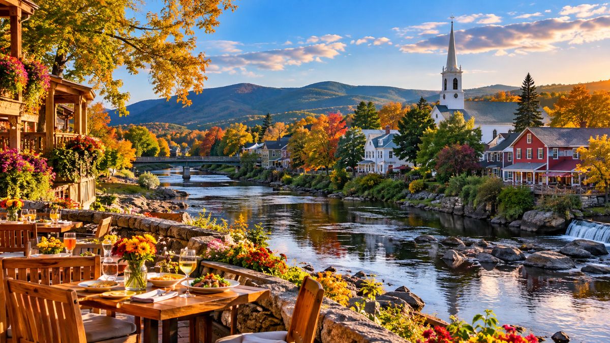 Vermont - travel and tour world A picturesque northeastern american small town featuring historic buildings, independent shops, a scenic riverside walkway and leafy countryside