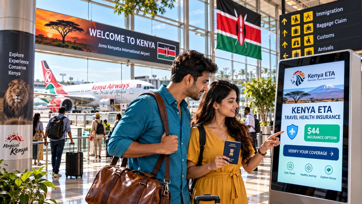 Kenya - travel and tour world International tourists at nairobi airport prepare for kenya's new ETA travel health insurance requirements and reported $44 fee.