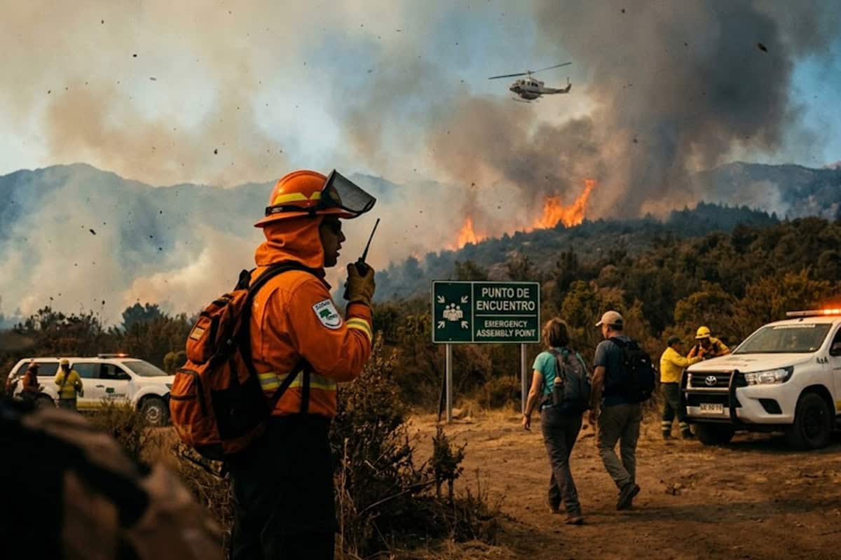 Firefighter on walkie in chile