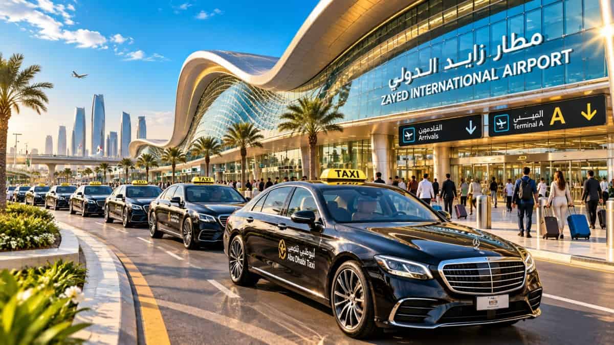 Abu dhabi - travel and tour world Luxury airport taxis outside zayed international airport as abu dhabi expands its transport fleet with 800 additional vehicles.