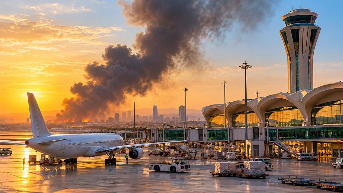 Airport strike - travel and tour world Airport terminal in saudi arabia amid heightened security following strikes affecting abha and riyadh aviation facilities.