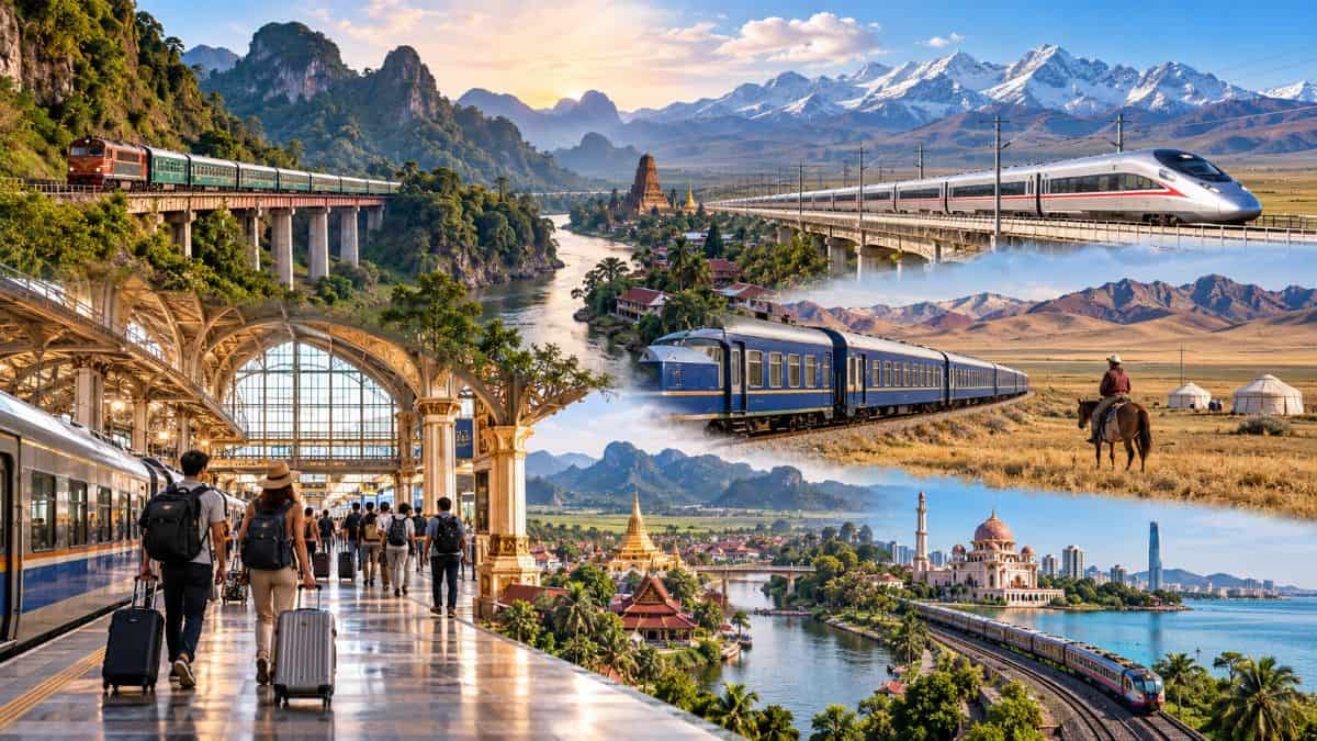 Asia without flying - travel and tour world Cross-border passenger trains travelling through asia's mountains, cities and Central Asian landscapes.