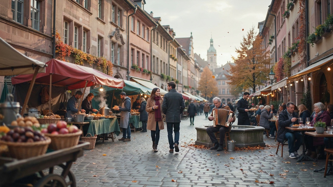 Travellers exploring a vibrant autumn cultural festival