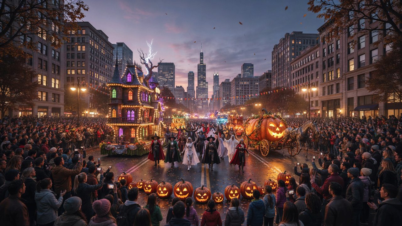 Chicago-usa-halloween-parade-october-festivals-2026jpg - travel and tour world Colourful halloween parade with glowing pumpkins, festive crowds and chicago's iconic skyline.