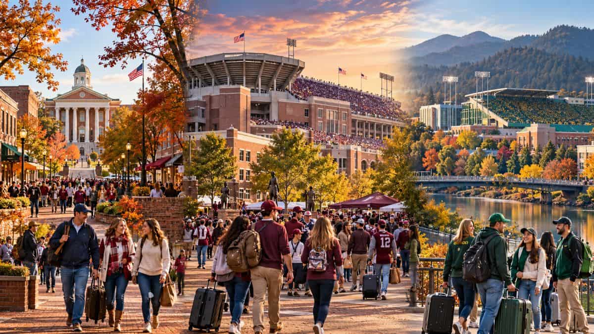 Thanksgiving 2026 accommodation demand in oxford, college station and eugene university towns.