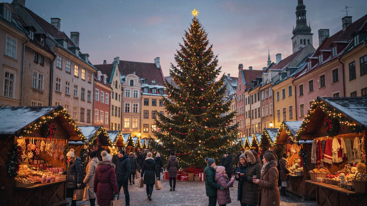 Tallinn's enchanting Christmas market glows with festive lights, decorated stalls and snowy medieval streets.
