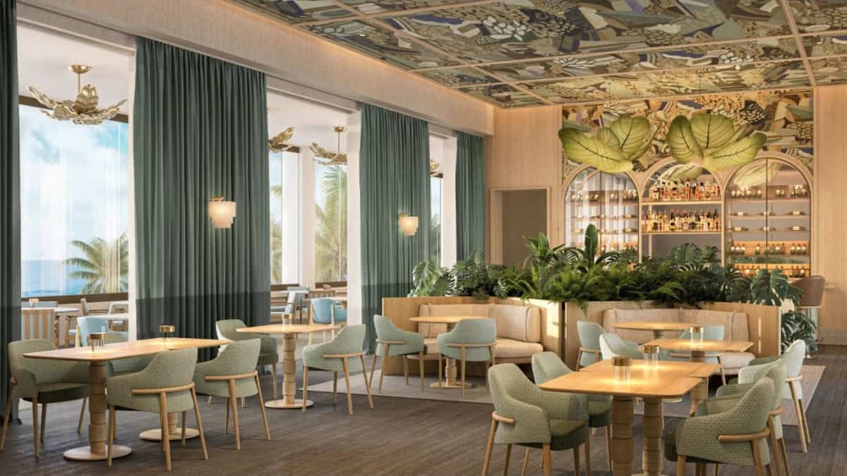 Four seasons puerto rico luxury dining interior with ocean views, elegant seating and botanical design details.