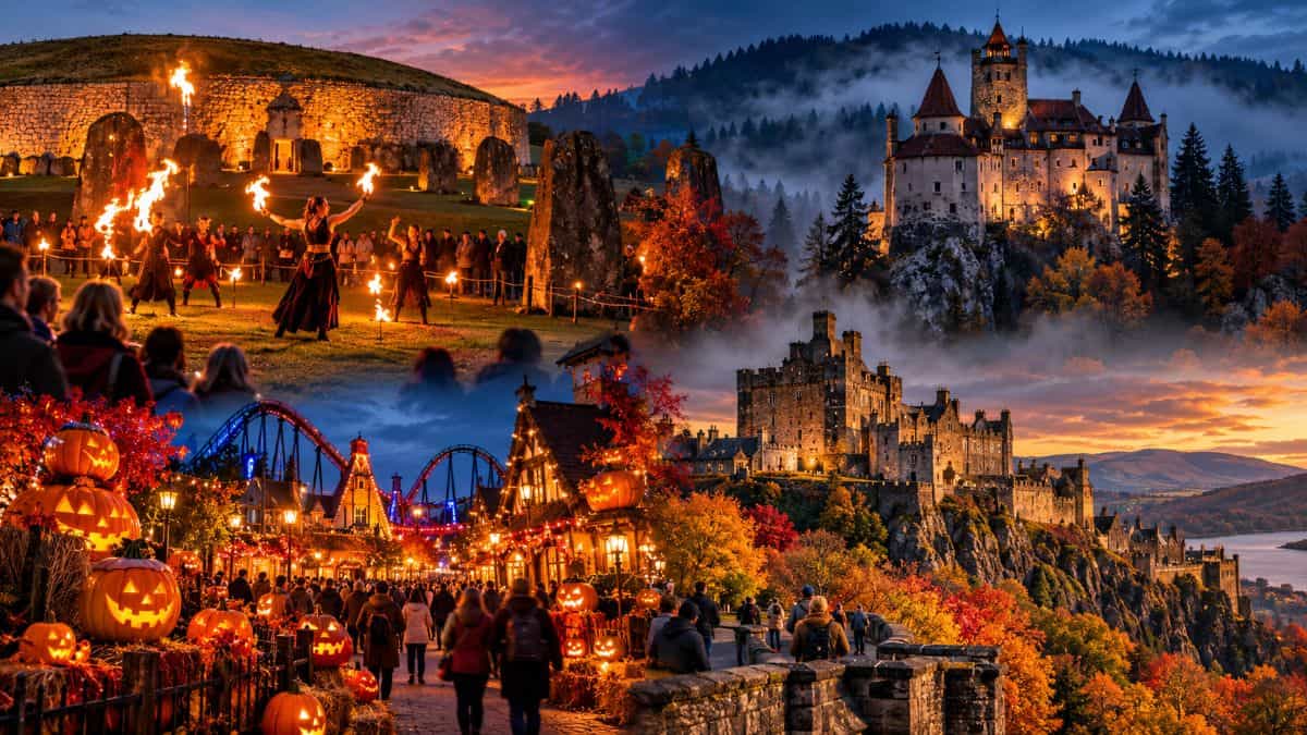 Halloween europe - travel and tour world Halloween tourism in europe featuring ireland's Samhain heritage, Romania's Transylvanian castle, German autumn attractions and a historic British castle.
