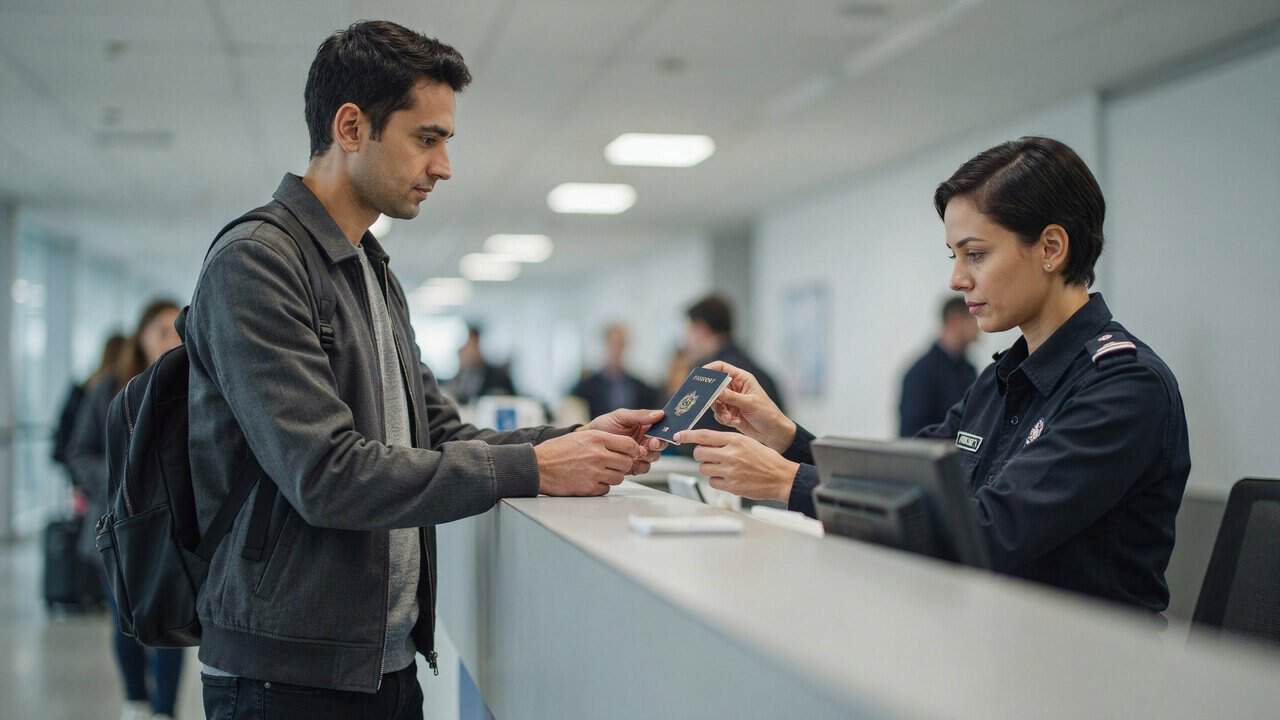 Nigeria is now 92nd on the henley index with travel access to 45 destinations to see more of the world - travel and tour world A traveller hands his passport to a uniformed border officer at a passport control counter.