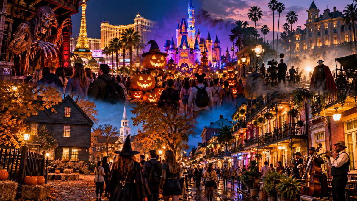 Horror tourism - travel and tour world Us horror tourism collage featuring las vegas haunted attractions, orlando halloween events, salem and new orleans.