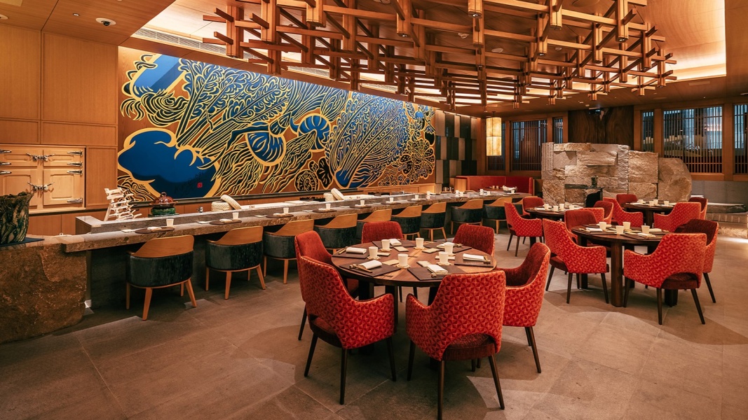 Kigo at four seasons hotel difc, a michelin-starred japanese restaurant in dubai, featuring an elegant dining interior.