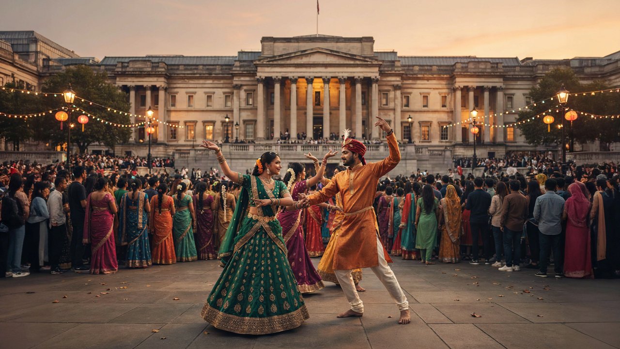 London-diwali-cultural-festivals-october-2026jpg - travel and tour world Vibrant diwali celebrations illuminate london's Trafalgar Square with colourful performances and festive crowds.