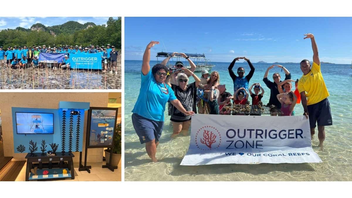 Outrigger zone volunteers supporting mangrove conservation and coral reef restoration during world ocean month 2026.