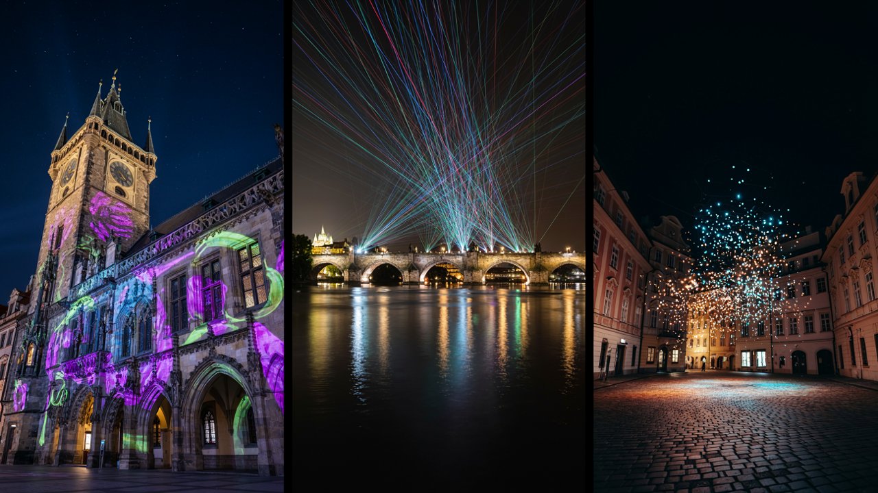 Spectacular light projections, colourful installations and dazzling nighttime displays illuminate prague's historic landmarks.
